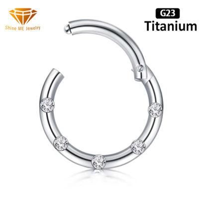 Nose Ring Diamond Nose Ornaments Round Seamless Zircon Nose Ring G23 Titanium Hypoallergenic Nose Nail Piercing Jewelry Hinged Ring Tp1974