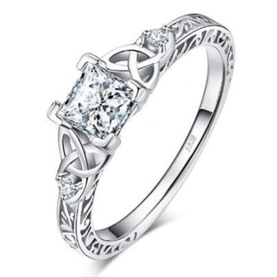 Celtic Knots Princess Cut Cubic Zirconia Solitaire Engagement Rings 925 Sterling Silver Jewelry Women