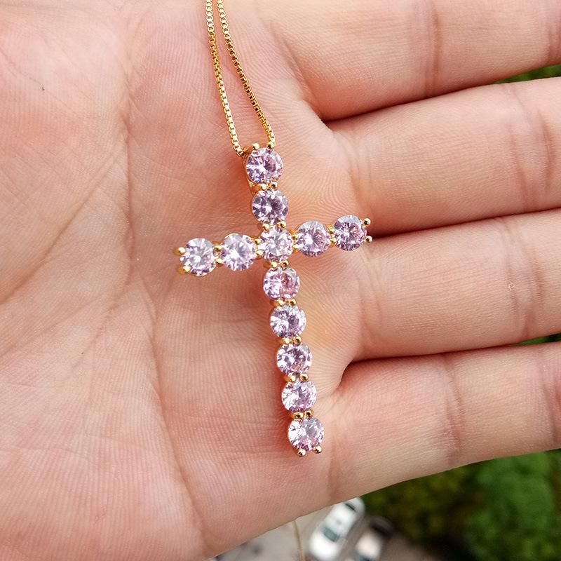Wholesale Infinity Pink CZ Cross Necklace Pendant for Women 2021