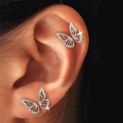 Ins Hot Sale Crystal Rhinestone Hip Hop Butterfly Earrings for Women Female Fashion Accessories