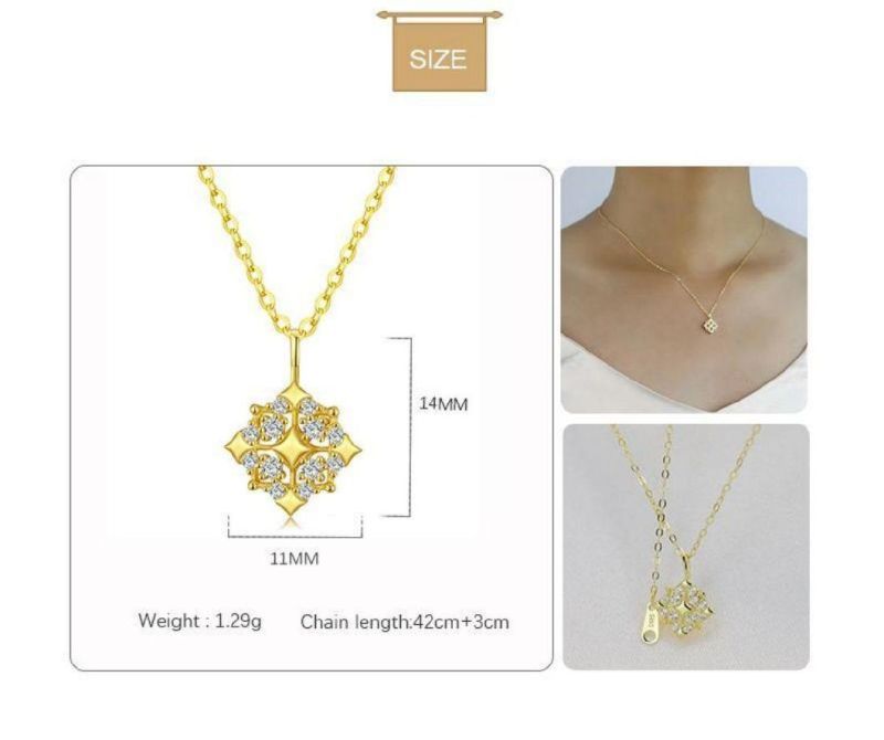 Fashion Accessories 925 Sterling Silver 14K Gold Plated Diamond Pendant Necklace Women Crystal Clavicle Chain Simple Exquisite