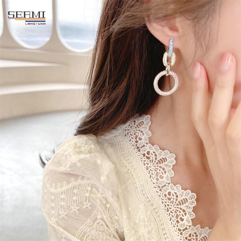 S925 Silver Needle Zircon Interlocking Hoop Earrings