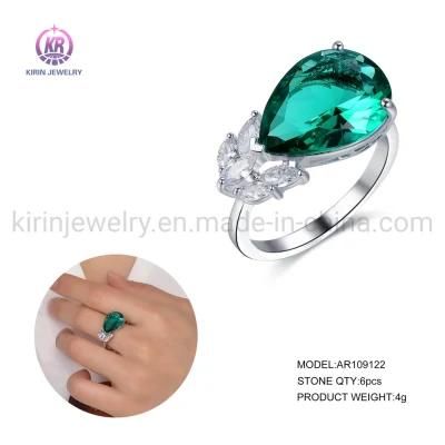 Rings with CZ Custom Wedding Emerald Drop Shape 925 Sterling Silver Ring Diamond Promise Rings for Women