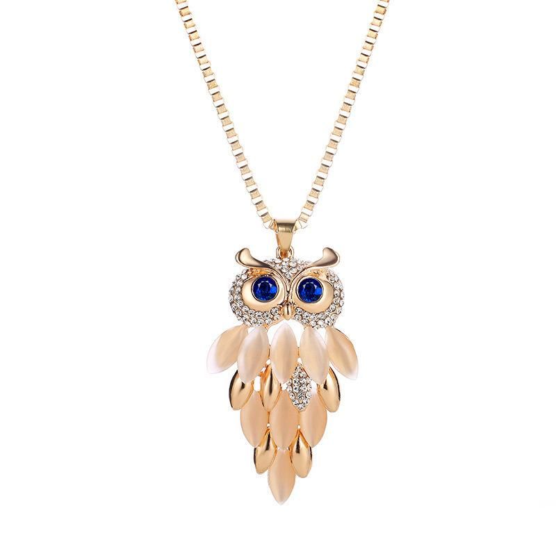 Fashion Alloy Opal Pendant Necklace Women Choker Lady Girl Owl Pendant Necklace Long Sweater Necklace Accessories