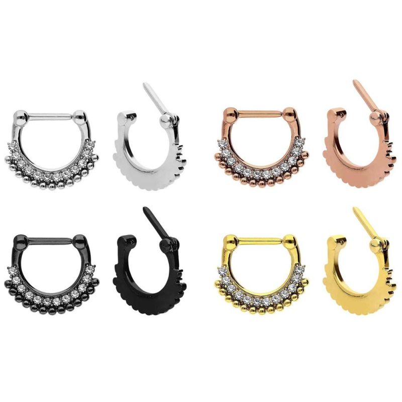 316L Surgical Steel Septum Clicker Nose Ring Body Piercing with Crystals and Balls