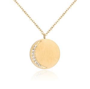 Trendy Gold Plated Crystal Moon Stainless Steel Coin Necklace