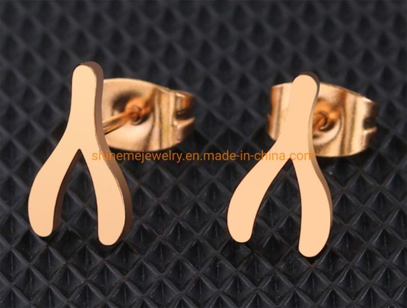 Factory Wholesale Fashionable Titanium Steel Heirs with The Same Paragraph Wish Bone Earrings Female Stainless Steel Exquisite Earrings Er6222