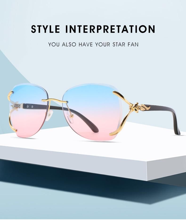 2020 Frameless Two Tone Metal Designer Women Sunglasses