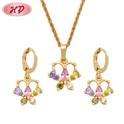 Fashion Gold Plated Butterfly Shape Enamel Crystal Jewelry Set for Girls