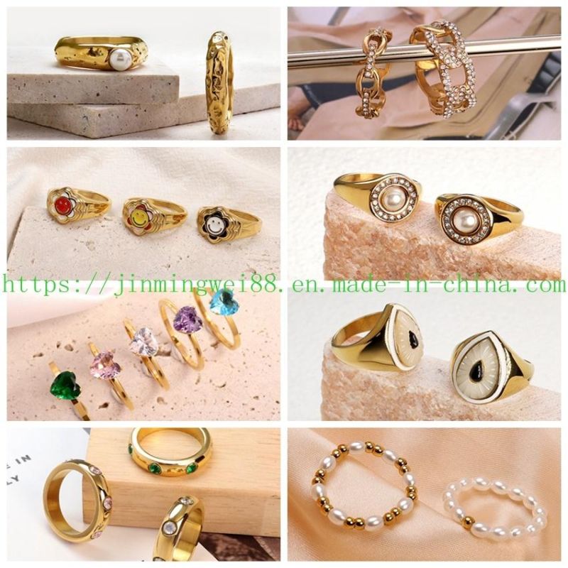 Hot Trend 18K Gold Dubai Wedding Stainless Steel Diamond Ring Jewelry for Women