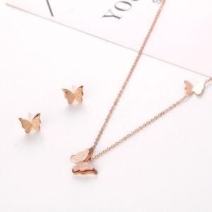 Wholesale Custom Women Fashion Jewelry Leather Choker 18K Rose Gold Gold Plated Stainless Steel Butterfly Charm Pendant Necklace