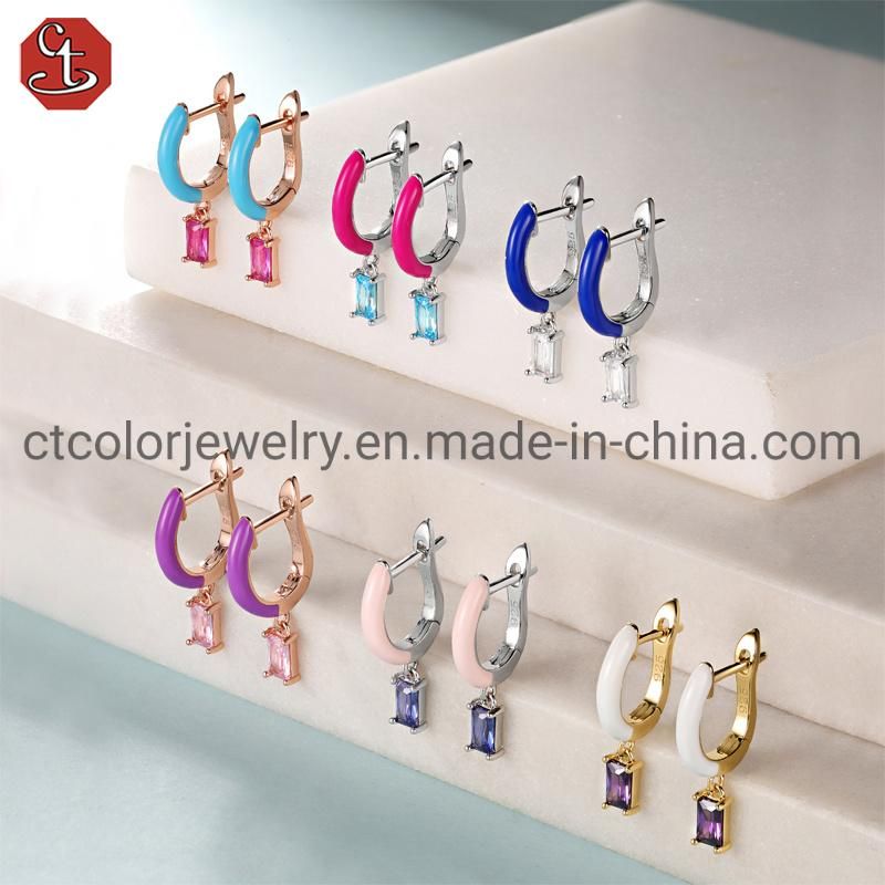 Fashion Jewelry 925 Silver Color Enamel Natural Gemstones Earrings