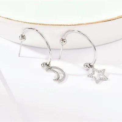 Custom Fashion Jewellery Stainless Steel Irregular Style Elegant Women Star and Moon Earrings