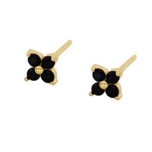 Hot Sales S925 Sterling Silver Hip Hop Gold Plated Plum Blossom High Polished Ear Studs for Women