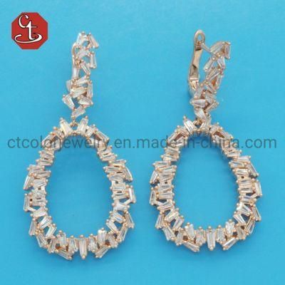 For Women Baguette TP CZ Stone Drop Pear Dangle Earring Brass or Silver Jewelry