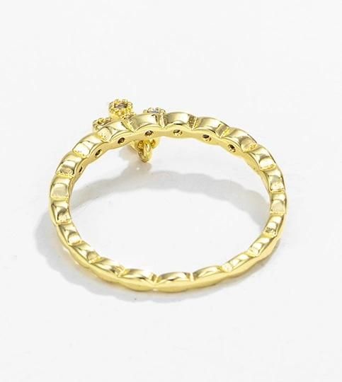 Fashion 14K Gold Color Cross Pendant Religion Style CZ Stone Wholesale Elegant Jewelry Rings for Women