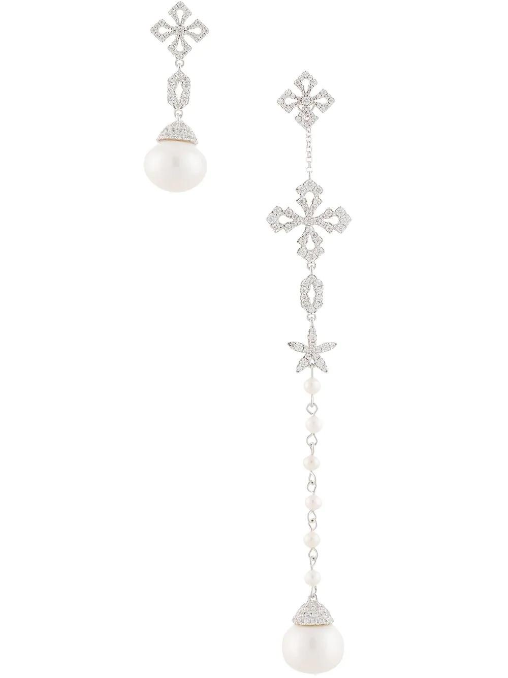 Pearl Crystal Temperament Long Asymmetric Earrings Jewelry