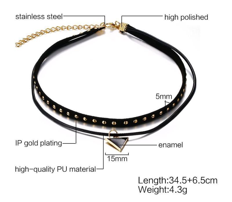 2019 New Arrivals Women Gift Strand String Enamel Triangle Pendant PU Choker