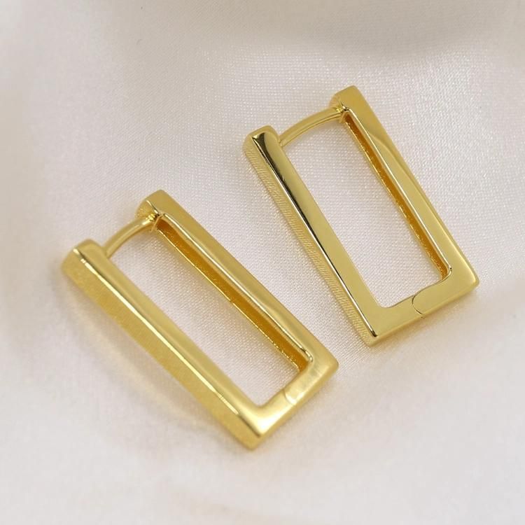Custom Fashion Jewellery Plain Minimalist 18K Gold Plated Mini Tiny Simple Rectangle Small Huggie Hoop 925 Sterling Silver Women Earrings Jewelry