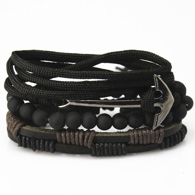 Fashion Bead Leather Bracelets & Bangles Multilayer Men Leather Bracelet