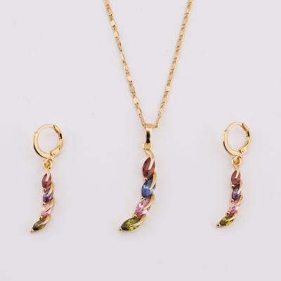 Fashion Women 18K Gold Plated Alloy Crystal Silver Jewelry Chain Sets Pendant Necklace