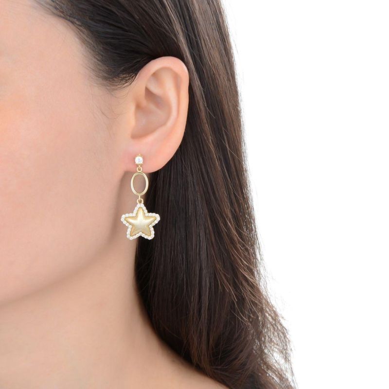 Top Sale 14K Yellow Gold Plated 925 Sterling Silver Star Charm Earring