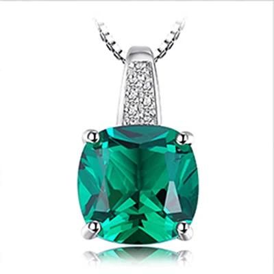 Wholesale 925 Sterling Silver Jewelry Created Emerald Pendant Necklace for Women