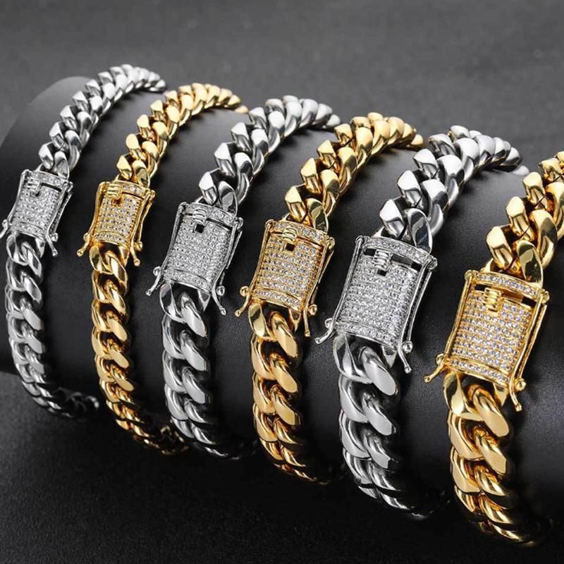 Women Men Stainless Steel Twist Rope Silver Gold Plated Curb Diamond Cuban Link Chain Necklace