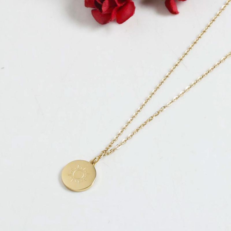 Manufacturer Custom Waterproof Fashion Jewelry New Arrivals Stainless Steel Sun Pattern Necklace 18K Gold Plated Jewelry Mom Necklace