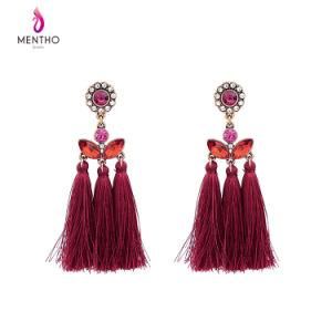 New Fashion Retro Crystal Studded Flower Shaped Tassel Women&prime;s Earrings