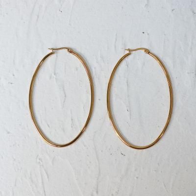 Fashion Jewelry Vintage Oval Big Circle Stainless Steel 18K Gold Hoop Earrings