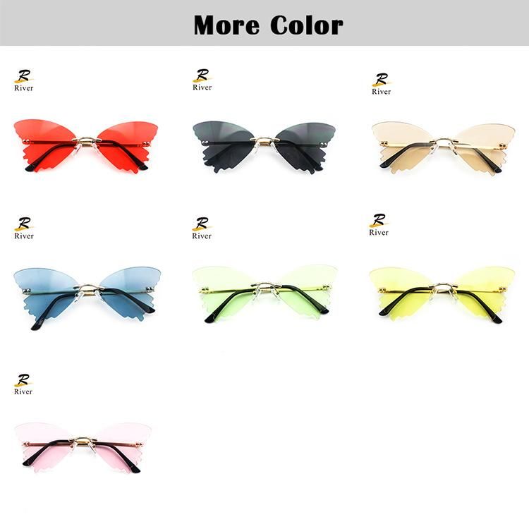 New Custom Logo Butterfly Shaped Stock Frameless Women Sunglasses