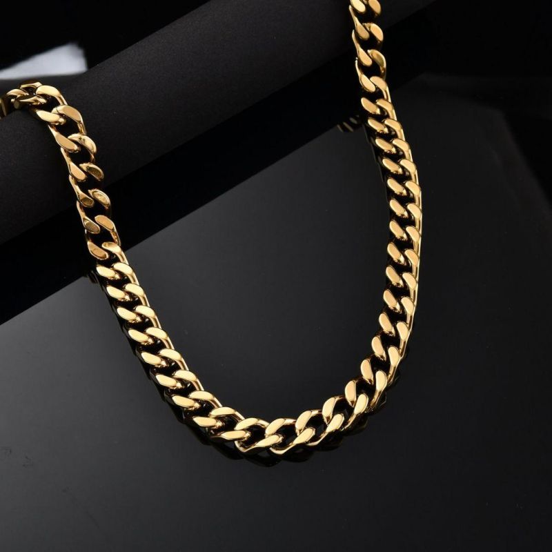 High Quality PVD Gold Plated Miami Chunky Stainless Steel Cuban Link Chain Box Clasp Hip Hop Necklace for Men