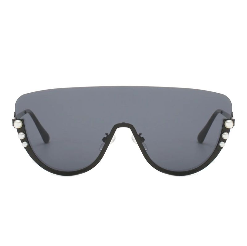 2020 Ready Made Metal Pearl One Piece Oversized Fashion Sunglasses