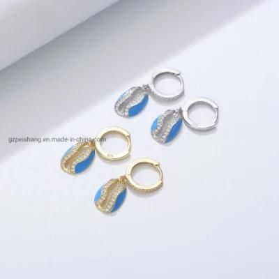 Fashion Solid 925 Sterling Silver Shell Jewellery Enamel Huggie Earrings