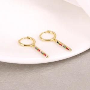 Wholesale Luxury Exquisite Colourful Diamond Ear Drop Wholesale Tiny CZ 18K Gold Plated Bar Earrings
