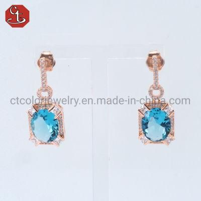 High Quality Women 925 Silver and Brass Fashion Gem Jewelry Earring