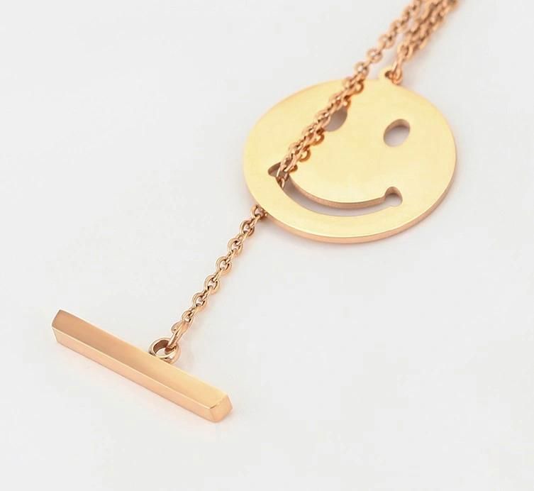 Fashion Stainless Steel Rose Gold Plated Face Pendant Necklace for Women Jewelry