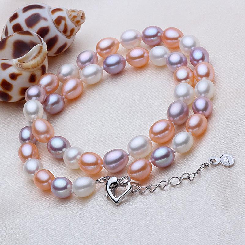 High Quality Multi Color Rice Natural Cultured Freshwater Pearl Necklace (XL120084)