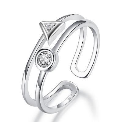 925 Sterling Silver Ring Double Layer Round Triangle CZ Adjustable Ring for Women S925 Ring Jewelry
