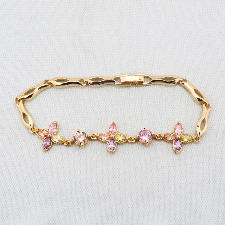 Wholesale Dubai Wedding 18K Gold Plated Jewelry, Noble Brazilian CZ Jewelry Zircon Bracelet for Girls