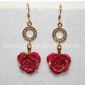 2013 New Style --24k Gold Red Rose Earrings for Gift (EH031)