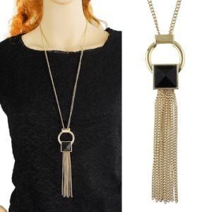 Fashion Geometric Black Acrylic Charm Long Tassel Pendant Necklace