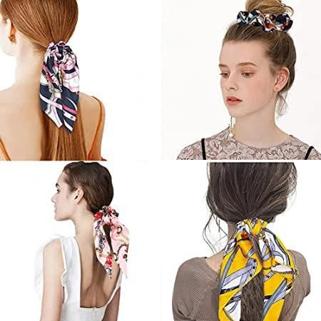 Fashion Print Chiffon Bowknot Vintage Scarf Scrunchies Hair Band