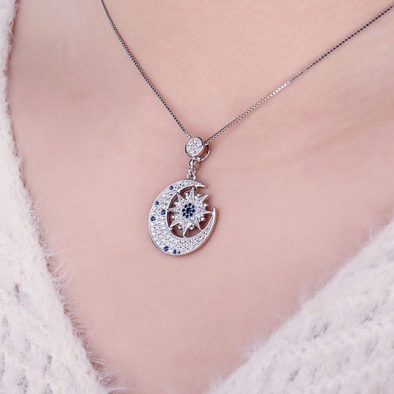 Wholesale 925 Sterling Silver Jewelry Cubic Zircon Moon and Star Pendant Jewelry for Girls