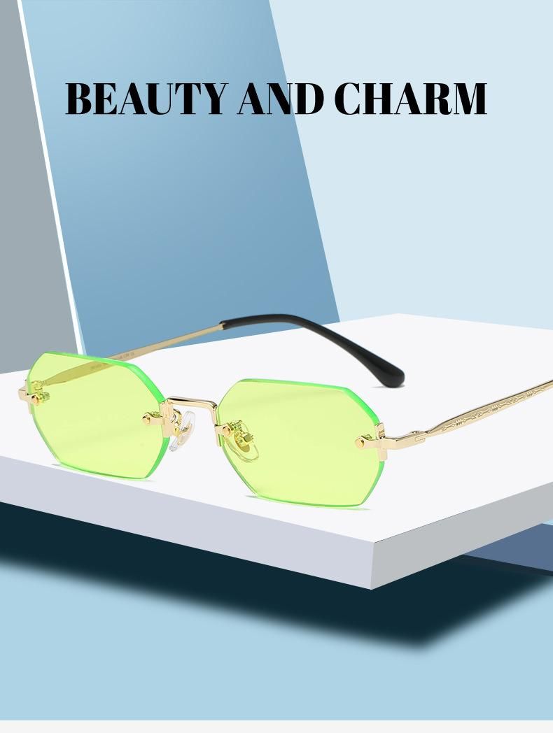 New Trendy Small Size Rectangle Frameless Sun Glasses Hot Sale Women Men Rimless Ocean Lens Metal Sunglasses