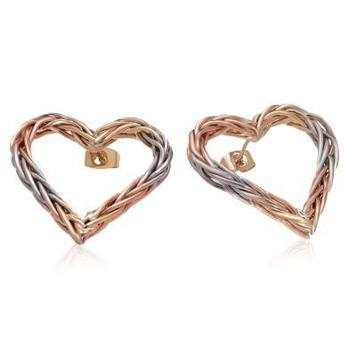 Fashion Women&prime;s Simple Temperament Heart Three-Color Stud Earring