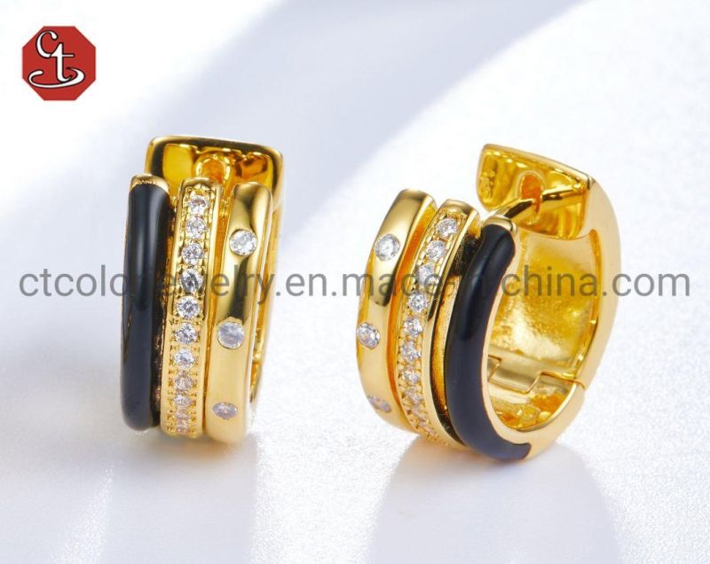 Fashion Custom Jewellery 925 Sterling Silver Gold Plated Black Enamel Rings Earring Necklace Jewelry Set