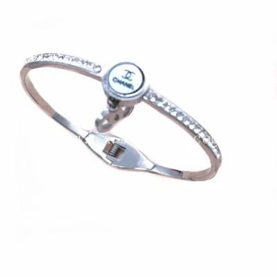 Fashion Stainless Steel Jewelry Silver Zircon Bangle Bracelet for Women