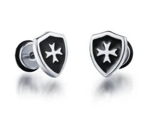 Hot Sell Fashion Jewelry Retro Shield Cross Earrings Single Titanium Steel Men Earrings Unisex Brincos Jewelry Accessories